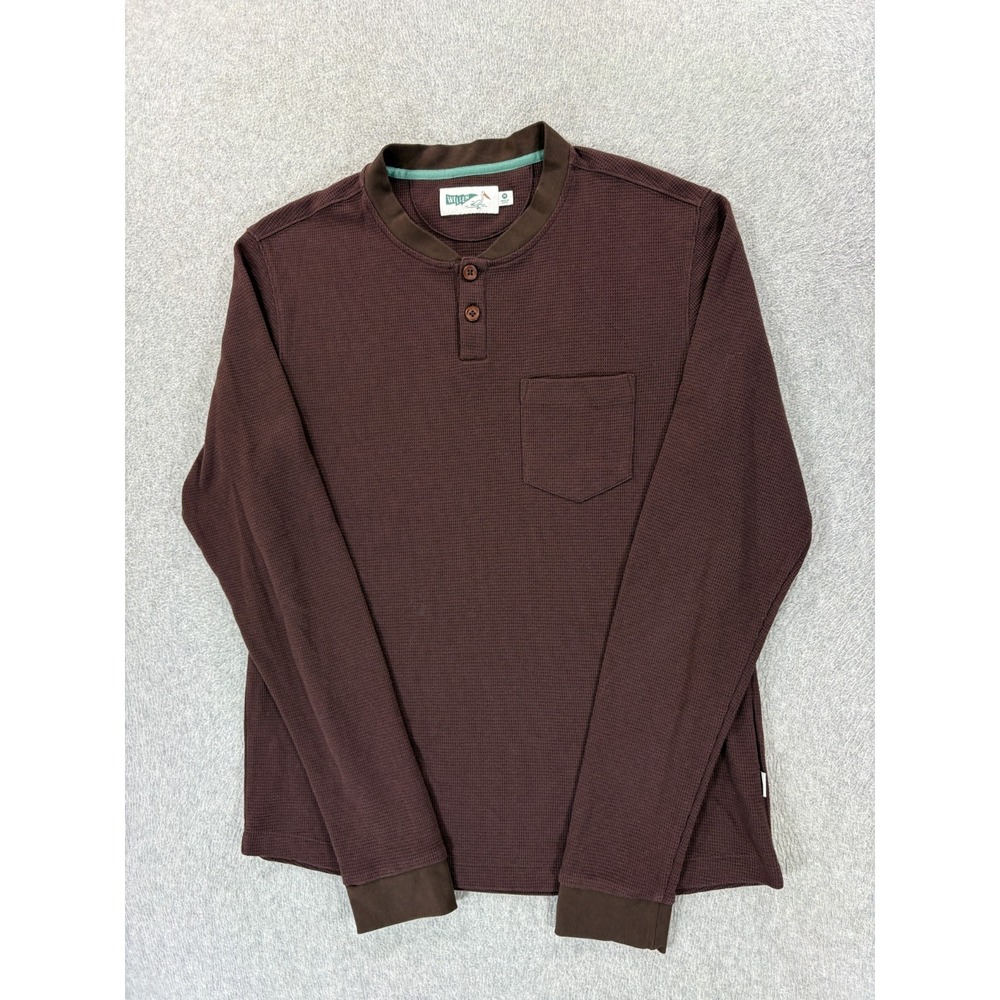 Wellen Huckberry Long Sleeve Henley Polo Shirt (Men's Medium) Maroon